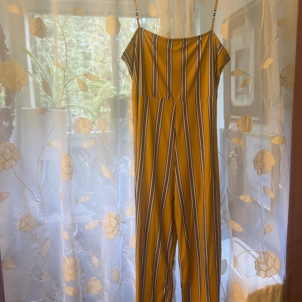 Ardene Mustard and White Striped Jumpsuit